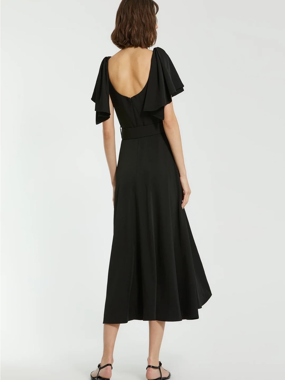 Mac Duggal 20977 Black Ruffle Sleeve Belted Midi Dress – Size 0 - Picture 4 of 4